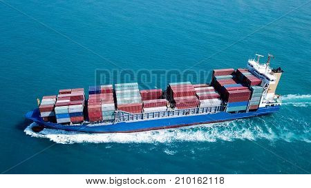 Large container ship at sea - Aerial image