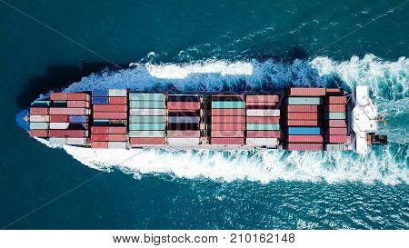 Large container ship at sea - Aerial image