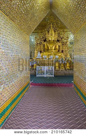 MANDALAY MYANMAR - SEP 02 : Interior of Sandamuni Pagoda in Mandalay Myanmar on September 02 2017 Sandamuni Pagoda is a Buddhist stupa located southwest of Mandalay Hill