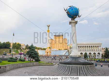 KIEV UKRAINE - JUNE 05 : The Maidan Nezalezhnosti in Kiev Ukraine on 05 June 2017 it is one of the city's main squares located on Khreshchatyk Street
