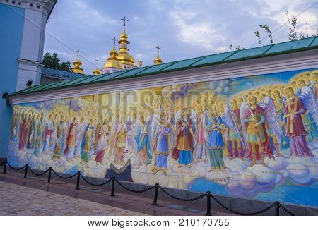 KIEV UKRAINE - JUNE 05 : The St. Michael's Golden-Domed Monastery in Kiev Ukraine on June 05 2017. The original cathedral was demolished by the Soviet authorities in the 1930s
