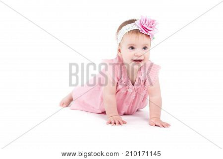 Cute Beautiful Baby Girl In Pink Dress And Pink Wrap