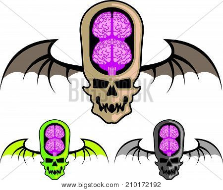 Dual Brain Scary Scull Vector Illustration Winged Scull