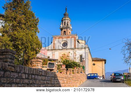 CARONA SWITZERLAND - DEC 6 2015: Church in Carona a former municipality in the district of Lugano in the canton of Ticino in Switzerland