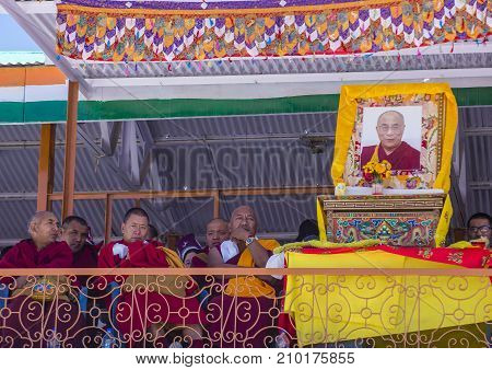 LEH INDIA - SEPTEMBER 20 2017: Buddhist Tibeti monks Participates in the Ladakh Festival in Leh India on September 20 2017