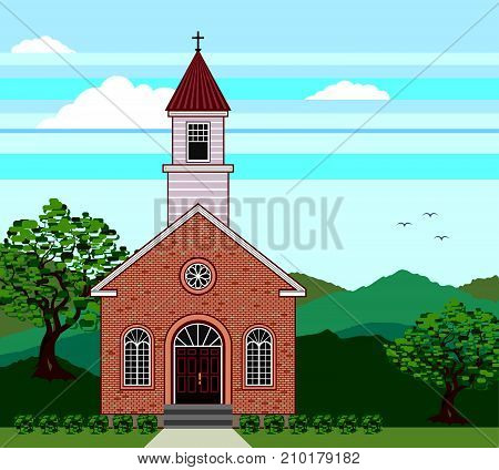 Vector Church Illustration Eps File Brick Building