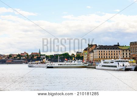 STOCKHOLM SWEDEN - SEP 13 2016: Boat in Stockholm Sweden. Stockholm is the most populous city in Scandinavia
