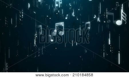 White music notes. Abstract background. Digital illustration. 3d rendering