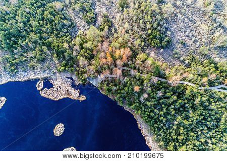 Aerial view on Chalupska moor in autumn Sumava National Park Czech Republic.