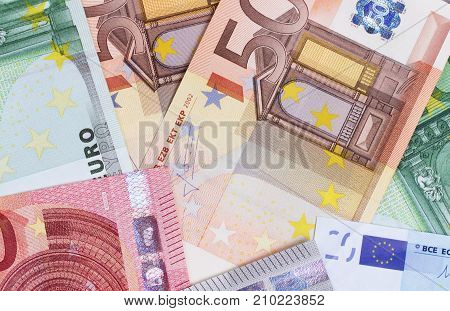 Euro Money Of Different Denominations Abstract Background.