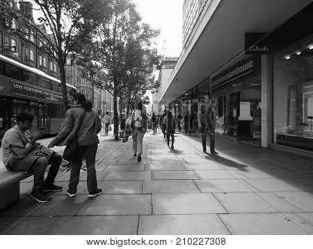 People In Oxford Street In London Black And White