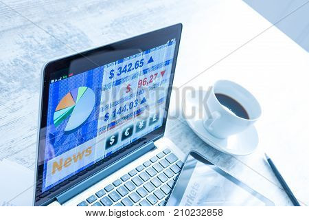 Stock market trading and research software on a Tablet PC with a Laptop computer.