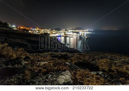 Crete island at night. resort panormos Greece
