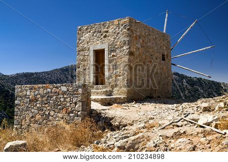 Windmills of the Lasithi plateaus at Crete island - Greece