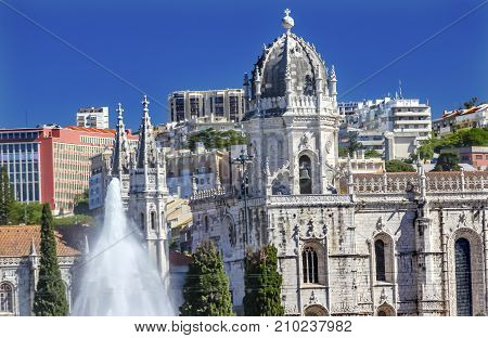 Monastery Saint Jerome Mosteiro dos Jeronnimos Belem Lisbon Portugal. Catholic Monastery of Saint Jerome in 1501