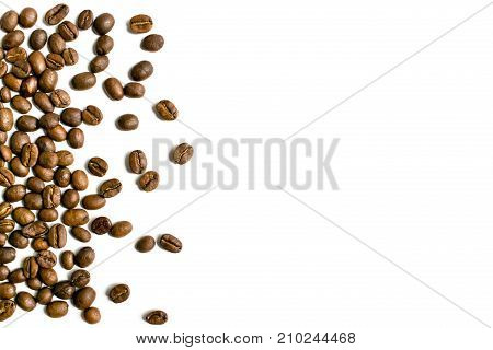 Coffee beans on white background, isolated. The view from the top.