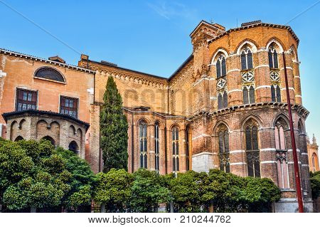 The Basilica di Santa Maria Gloriosa dei Frari in Venice, Italy. This old famous church was built in the 14th century.