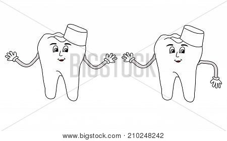 Cute smile tooth isolated on the white background. For medical or dantist greeting card.