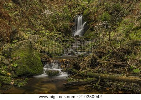 Javori Waterfall On Javori Creek In Krkonose Mountains National Park