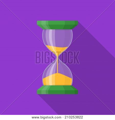 Transparent sandglass icon on background with long shadow. Time hourglass in flat style. Sandclock vector illustartion.