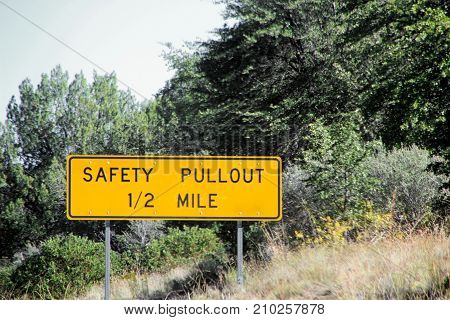 Road Warning Sign Safety Pullout 1/2 mile in West Texas