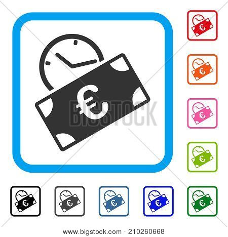 Euro Recurring Payment icon. Flat gray pictogram symbol in a light blue rounded frame. Black, gray, green, blue, red, orange color variants of Euro Recurring Payment vector.