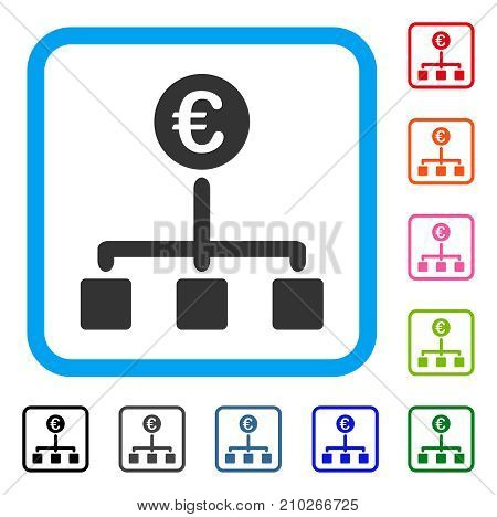 Euro Cash Flow icon. Flat grey iconic symbol inside a light blue rounded frame. Black, gray, green, blue, red, orange color versions of Euro Cash Flow vector. Designed for web and app user interface.