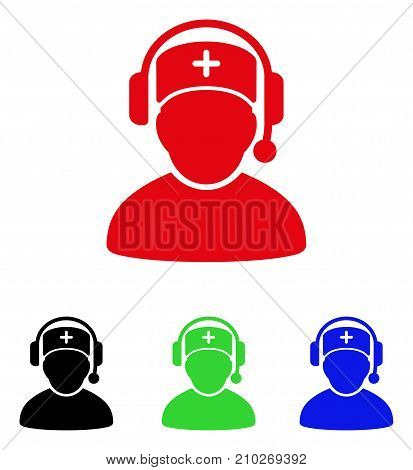 Doctor Call Center icon. Vector illustration style is a flat iconic doctor call center symbol with black, red, green, blue color variants. Designed for web and software interfaces.