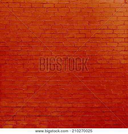 Brick Wall Background. Vintage Brickwall Texture. Restored Old Brick Wall painted in orange color. Squarel Web banner or Wallpaper With Copy Space.