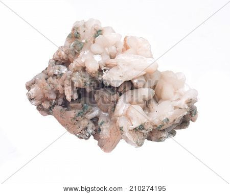 Stilbite natural cluster isolated on white background