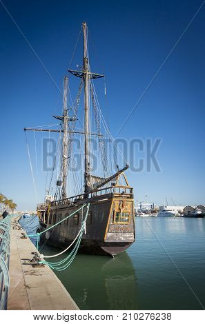 GANDIA, VALENCIA, SPAIN, 25TH JANUARY 2017 - Ship in the port of Gandia Valencia Spain