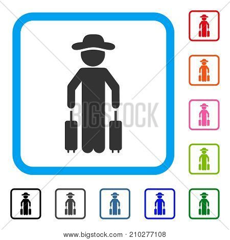 Gentleman Passenger icon. Flat grey pictogram symbol inside a light blue rounded square. Black, gray, green, blue, red, orange color additional versions of Gentleman Passenger vector.