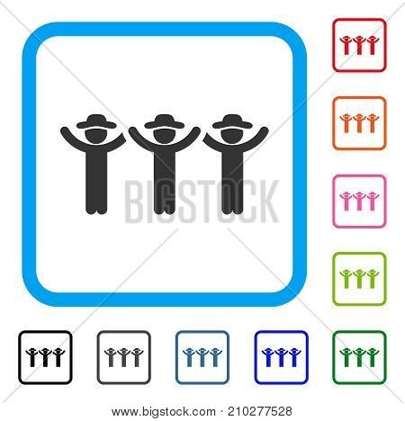 Gentlemen Hands Up Roundelay icon. Flat grey pictogram symbol in a light blue rounded frame. Black, gray, green, blue, red, orange color additional versions of Gentlemen Hands Up Roundelay vector.