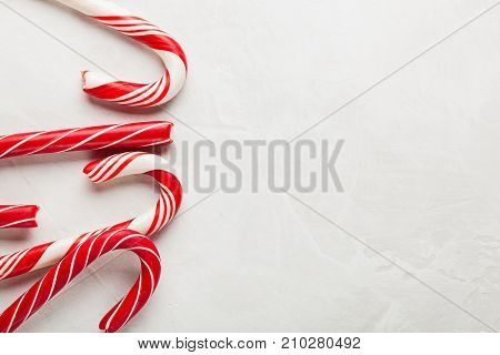 Christmas Decors With Gray Background. Candy Cane.