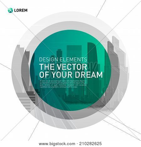 Design element for corporate graphic layout. Modern abstract geometry background template design whith colored cityscape vector illustration for investment, business, real estate, construction.