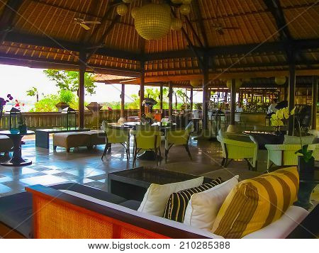 Jimbaran, Bali, Indonesia - April 14, 2014: View of the lobbi at Four Seasons Resort Bali at Jimbaran Bay