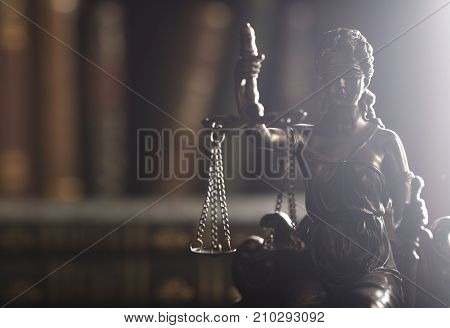 Justice concept.  Lady justice. Books. Court library.