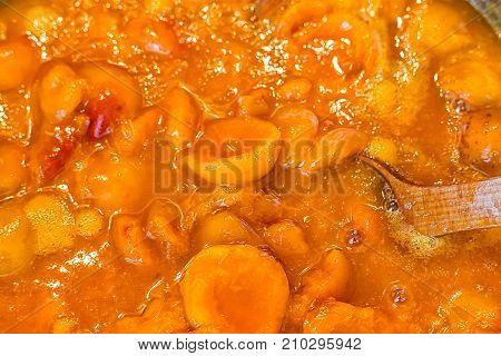 Apricot Jam Cooked In A Bowl