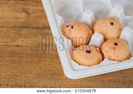 Mochi sweet dessert on wood table background
