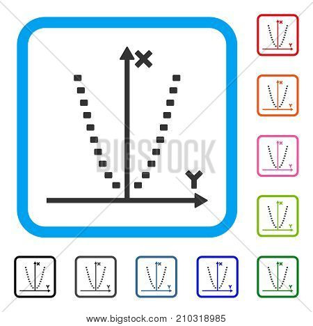 Dotted Parabola Plot icon. Flat grey pictogram symbol inside a light blue rounded square. Black, gray, green, blue, red, orange color variants of Dotted Parabola Plot vector.