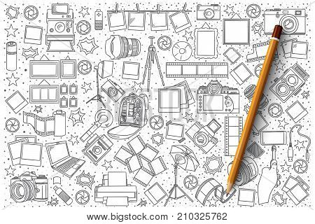 Hand drawn set of photo vector doodles