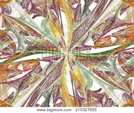 The kaleidoscopical composition in golden tones. Abstract kaleidoscope background. Beautiful kaleidoscope pattern. Multicolor mosaic texture. Unique design