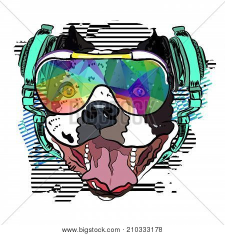 Happy Bulldog Party-goer. Vector illustration EPS 10.