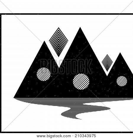Abstract landscape.Conceptual background, with mountains.Flat design, with minimal elements.Use for card, poster, brochure,banner.Futuristic Interior print.