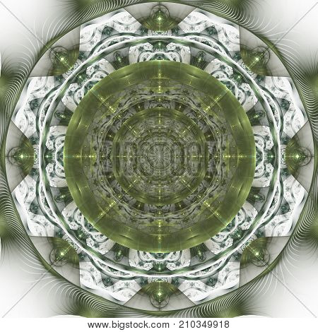 Dark blue fractal mandala on black background. Crazy abstract fractal shapes with kaleidoscopical pattern