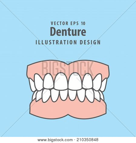 Denture Illustration Vector On Blue Background. Dental Concept.
