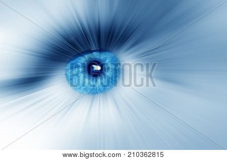 Beautiful blue eye with diverge rays in all directions abstract dreamy artistic image. Macro