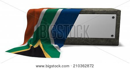 stone socket with blank sign and flag of south africa - 3d rendering