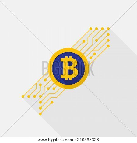 Bitcoin currency. Coin with the image bitcoin. Web banner. Flat design. Vector illustration.