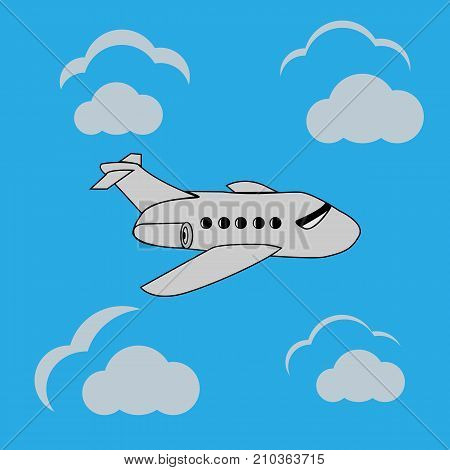 Passenger airplane in the background of a cloudy sky.
